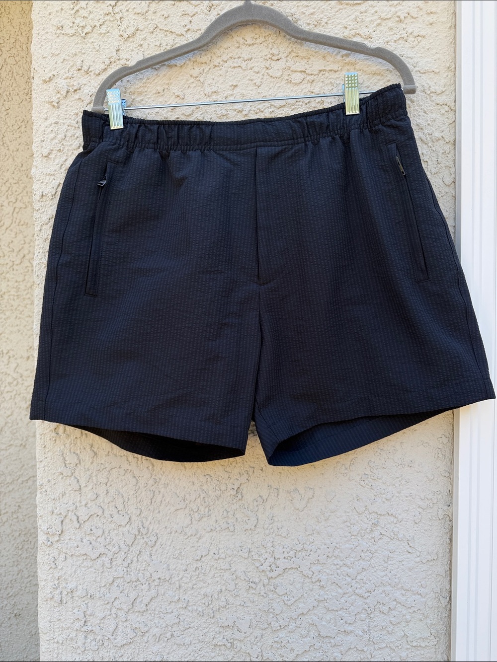 Theory Men's Black Jace OSP Splash Seersucker Swim Trunk Active Short Size M